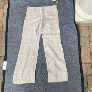 Jo Borkett Linen Wide Leg Flare Pants Tan